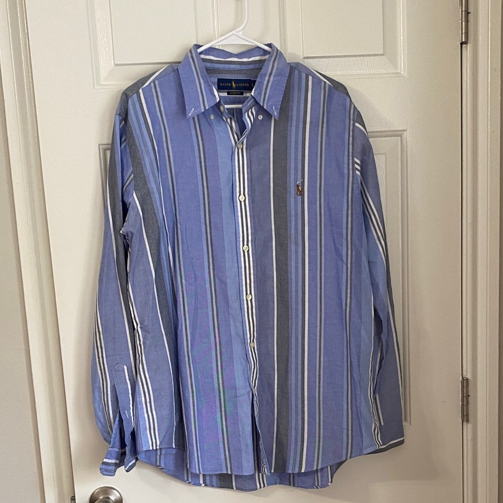 Polo Ralph Lauren Blue Chunky Stripe Oxford Classic Fit Long Sleeve Woven Shirt
